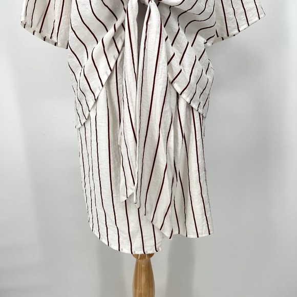 SABO SKIRT Dress Womens Medium White Brown Striped Short Sleeve Tie Front NWT - Picture 5 of 15